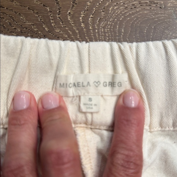 Micaela Greg Linen Blend Elastic Waist Cropped Pants Neutral Minimal size S - Picture 2 of 3